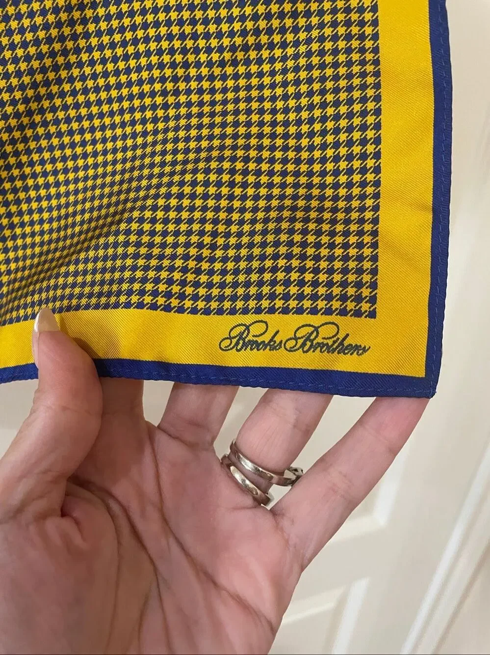 Brooks Brothers yellow and black houndstooth silk pocket square or scarf